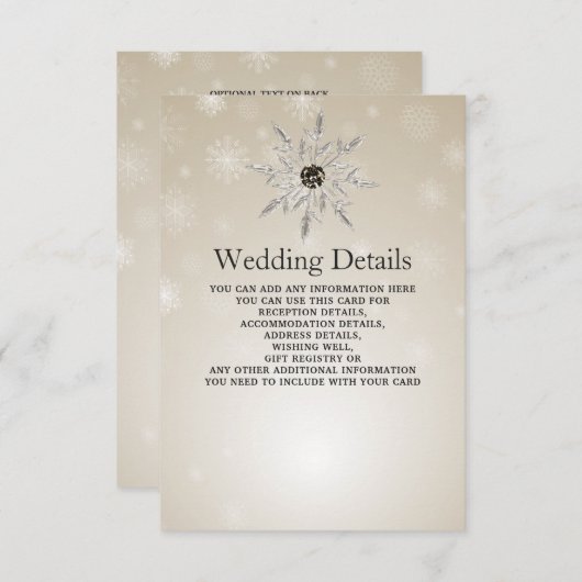 銀金ゴールド雪の結晶の冬ウェディング詳細カード エンクロージャーカード (正面/裏面)