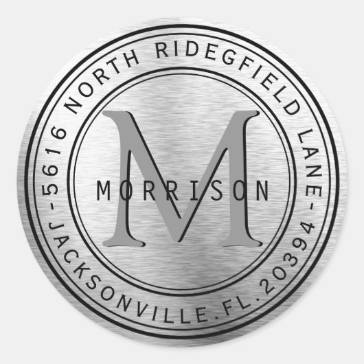 銀金属のモノグラム住所 シール (正面)