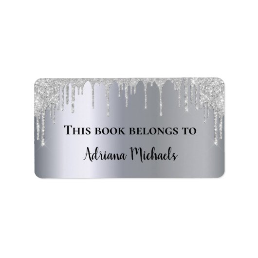 銀金属グリッター乾燥名蔵書票 ラベル (正面)