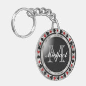 銀金属トランプのポーカーデザイン |モノグラム キーホルダー (正面左)