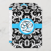 銀金属ヴィンテージダマスクブライトアクアトリム 招待状 (正面/裏面)