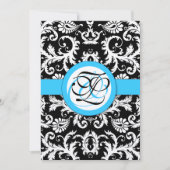 銀金属ヴィンテージダマスクブライトアクアトリム 招待状 (正面)
