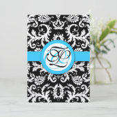 銀金属ヴィンテージダマスクブライトアクアトリム 招待状 (スタンド正面)