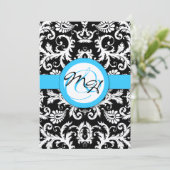 銀金属ヴィンテージダマスクブライトアクアトリム 招待状 (スタンド正面)