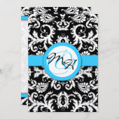 銀金属ヴィンテージダマスクブライトアクアトリム 招待状 (正面/裏面)