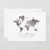 銀金属世界地図結婚の発表 シーズンポストカード (正面/裏面)