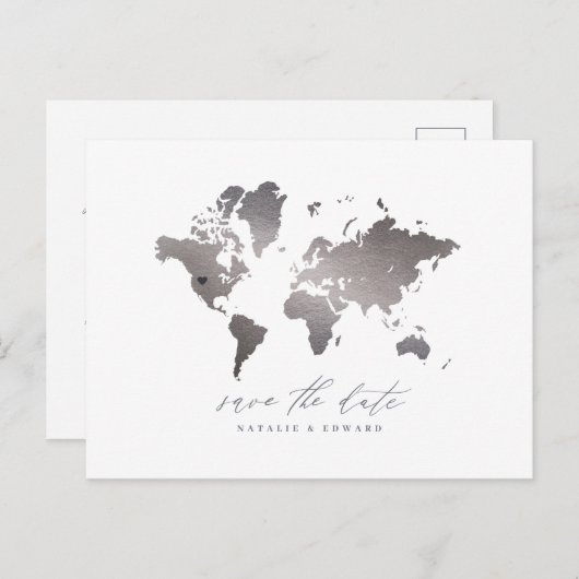 銀金属世界地図結婚の発表 シーズンポストカード (正面/裏面)