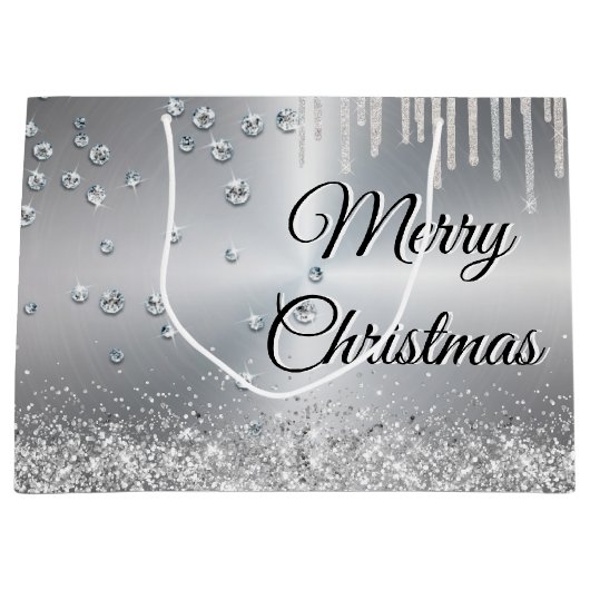 銀金属製メリークリスマス ラージペーパーバッグ (正面)