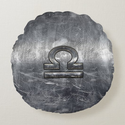 銀鋼〔占星術の〕十二宮図の天秤座グランジスタイル ラウンドクッション (正面)