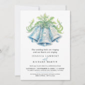 銀鐘の葉の水色の写真結婚の 招待状 (正面)