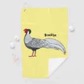 銀雉の鳥の漫画イラストレーション ゴルフタオル (インサイチュ)