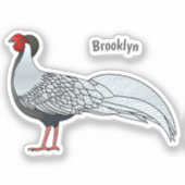 銀雉の鳥の漫画イラストレーション シール (正面)