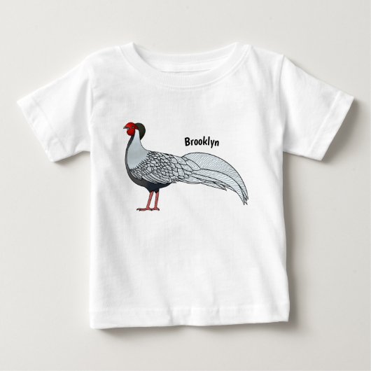 銀雉の鳥の漫画イラストレーション ベビーTシャツ (正面)