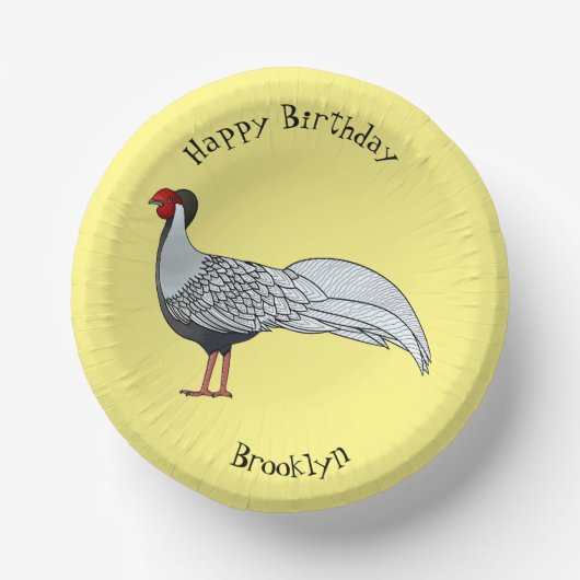 銀雉の鳥の漫画イラストレーション ペーパーボウル (正面)