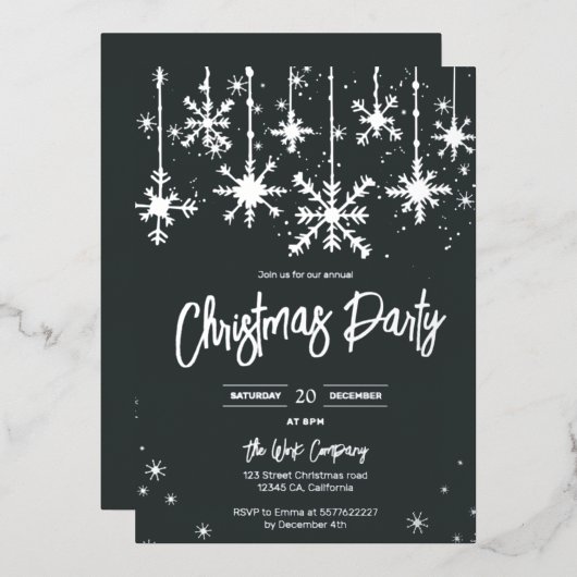 銀雪のエレガントクリスマス企業の休暇 箔招待状 (正面/裏面)