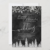 銀雪の松の黒いクリスマスウィンターウェディング 招待状 (正面)