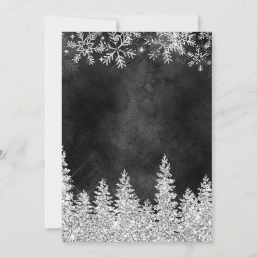 銀雪の松の黒いクリスマスウィンターウェディング 招待状 (裏面)
