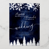 銀雪の松海軍クリスマス冬の結婚式 箔招待状 (正面)