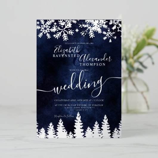 銀雪の松海軍クリスマス冬の結婚式 箔招待状 (立ち正面)