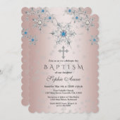 銀雪片クリスタルブルーパールピンクバプテスマ 招待状 (正面/裏面)