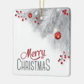 銀霜の降りたの枝の赤い装飾クリスマス セラミックオーナメント (左)