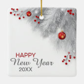 銀霜の降りたの枝の赤い装飾クリスマス セラミックオーナメント (裏面)