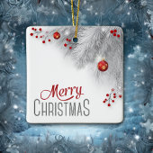 銀霜の降りたの枝の赤い装飾クリスマス セラミックオーナメント