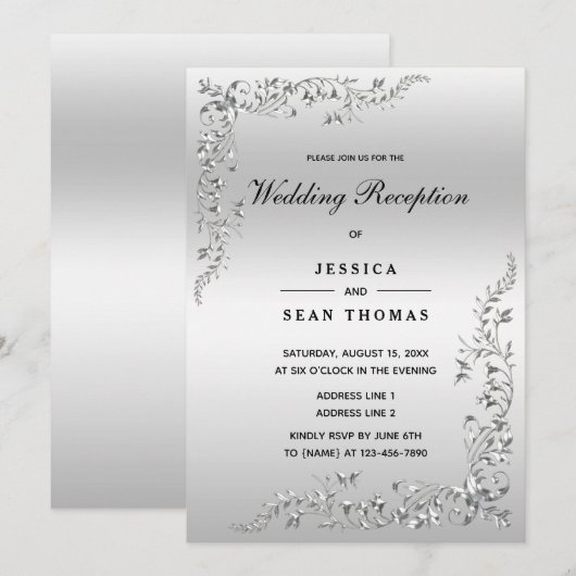 銀飾り結婚披露宴 招待状 (正面/裏面)