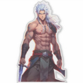銀髪の剣士ファンタジーバトルステッカー シール (正面)
