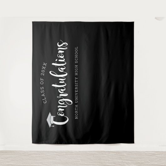 銀黒卒業パーティーおめでとうございます タペストリー (正面)