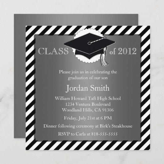 銀黒卒業発表 招待状 (正面/裏面)