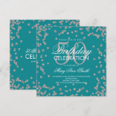 銀50誕生日グリッター紙吹雪ティール（緑がかった色） 招待状 (正面/裏面)