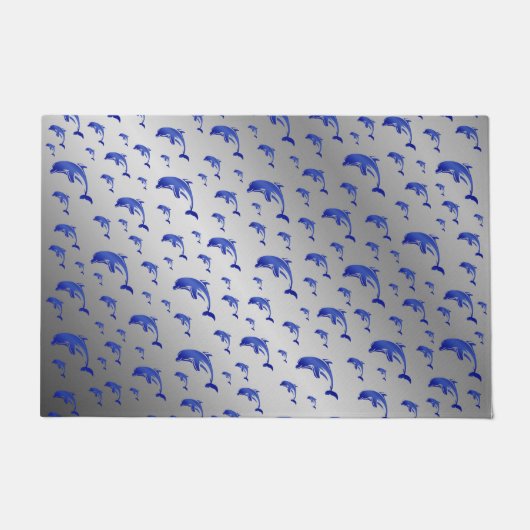 銀，イルカ，魚，自然,水中競技,デザイン, ドアマット (正面)