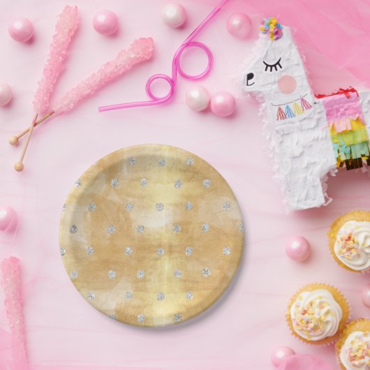 銀、水玉模様、金ゴールド、かわいい、クリスマスシックな、トレンディー、ガーリー ペーパープレート (パーティー)