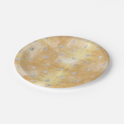 銀、水玉模様、金ゴールド、かわいい、クリスマスシックな、トレンディー、ガーリー ペーパープレート (アングル)