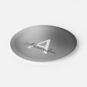 銀、白黒の金属箔モノグラム ペーパープレート (アングル)