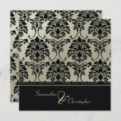 銀/結婚式招待状の黒いダマフェイクスク 招待状 (正面/裏面)