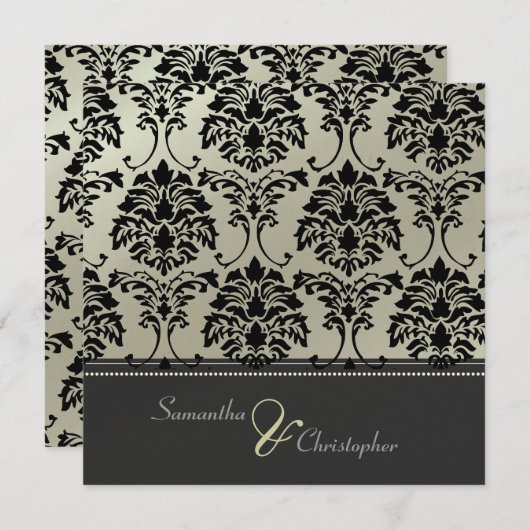銀/結婚式招待状の黒いダマフェイクスク 招待状 (正面/裏面)