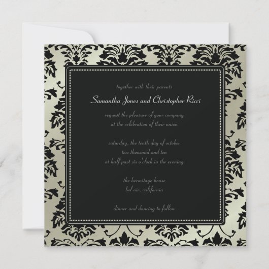 銀/結婚式招待状の黒いダマフェイクスク 招待状 (裏面)