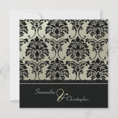 銀/結婚式招待状の黒いダマフェイクスク 招待状 (正面)