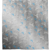 銀，青，青，金ゴールド，銀，スケッチ，魚 シャワーカーテン (正面)