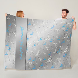 銀,青,青,金ゴールド,銀,スケッチ,魚 フリースブランケット