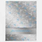 銀,青,青,金ゴールド,銀,スケッチ,魚 フリースブランケット (正面)