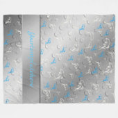 銀,青,青,金ゴールド,銀,スケッチ,魚 フリースブランケット (正面(横))