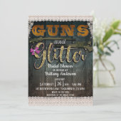銃およびグリッターウッドレース素朴ブライダルシャワー 招待状 (スタンド正面)