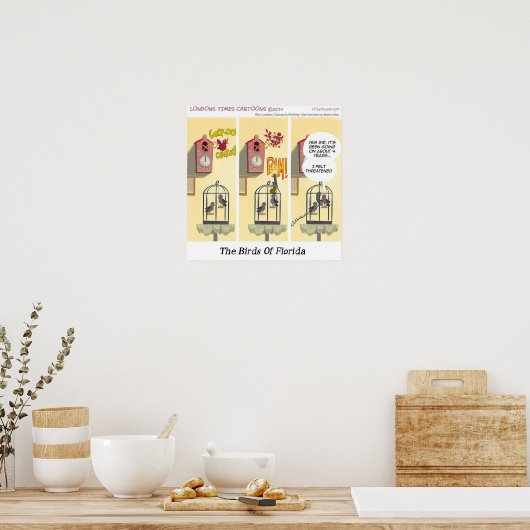 銃で地面のおもしろい鳥を立てる ポスター (キッチン)