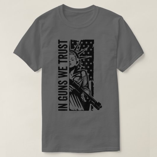 銃で我々はTrustLibertyレディーショット米国国旗プロ銃 Tシャツ (デザイン正面)