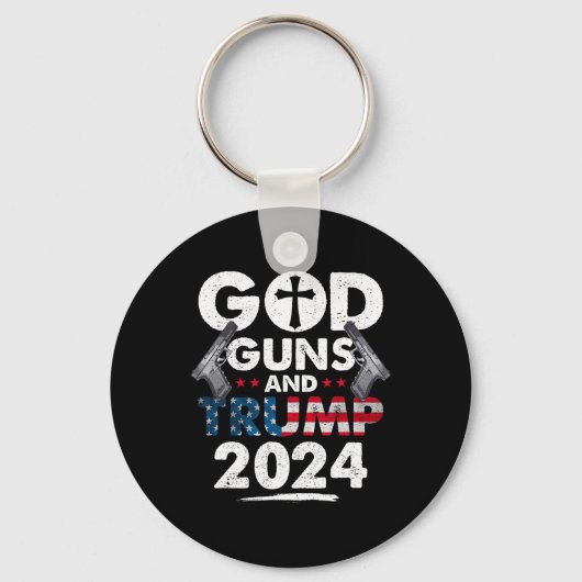 銃とトランプ2024米国アメリカ国旗 キーホルダー (正面)