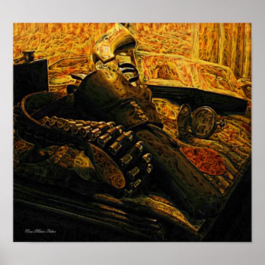 銃とホルスターのフレーミングの準備ができているキャンバス ポスター (正面)