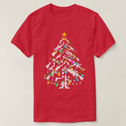 銃と光のクリスマスツリー Tシャツ (デザイン正面)